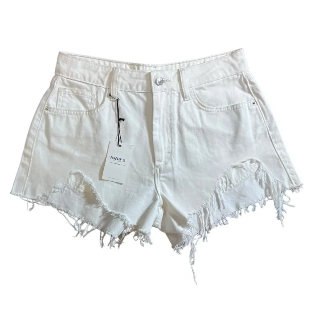 Forever 21 White Distressed high waist cut off Jean Shorts Size 27